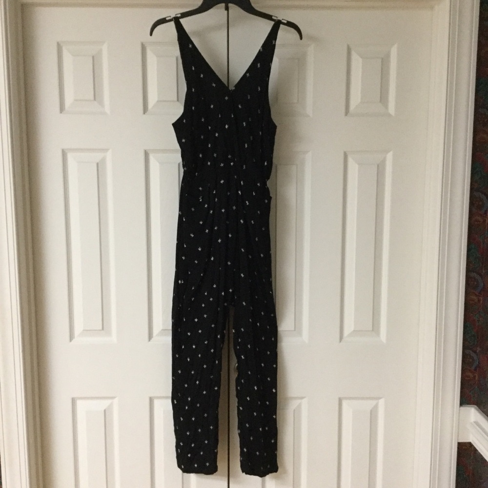 Symbology black cacti print jumpsuit with pockets